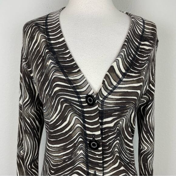 Tory Burch Brown Off White Wavy Stripe Wool Cardigan 4 - Picture 3 of 8
